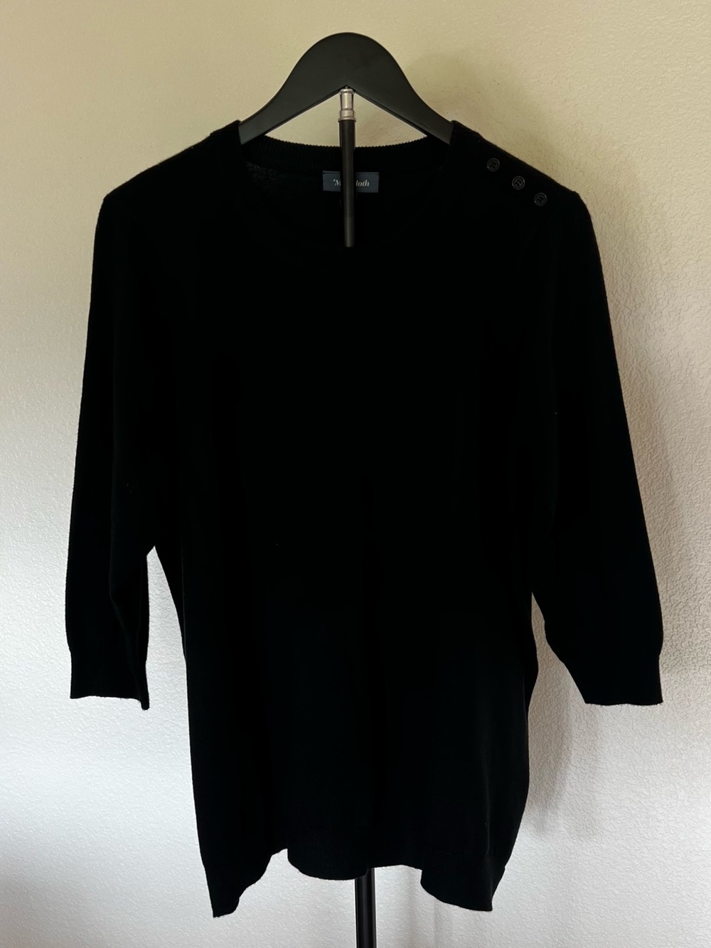 ModClcloth Black Ribbed Sweater Top with Button Detail